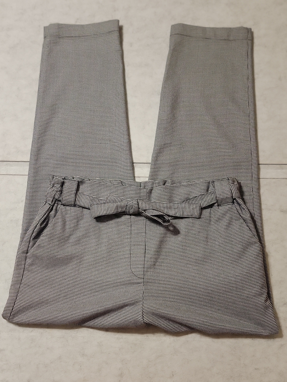 Mango Basics L Houndstooth Paperbag Waist Pants High Rise Plaid Belted Trousers